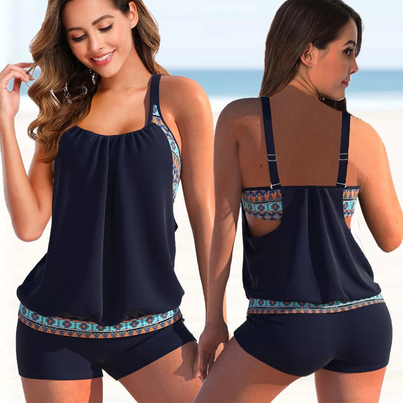 Liana Ensemble Tankini Woman – Floral Top & Leopard Bottom, Comfort and Summer Style